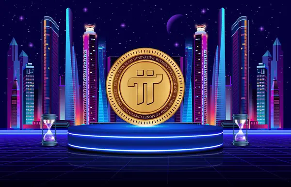 Dijital arkaplanda Pi-Ağ para şifreli para birimi resmi. 3d illüstrasyon.