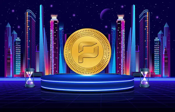 Dijital arka planda prate chain-arrr logosunun görüntüleri. 3d illüstrasyon.