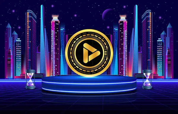 Dijital arkaplanda playdapp-pla sanal para birimi resmi. 3d illüstrasyon.