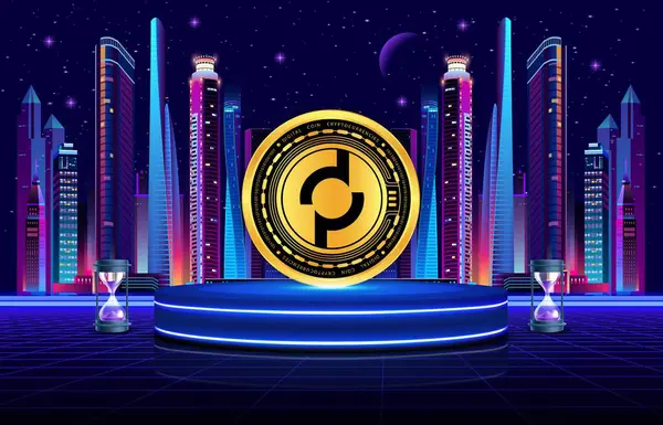 Dijital arkaplanda cep ağı-pokt şifreli para birimi resimleri. 3d illüstrasyon.