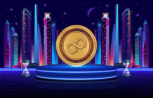 Dijital arkaplanda çokgen-matik kripto para birimi resimleri. 3d illüstrasyon.