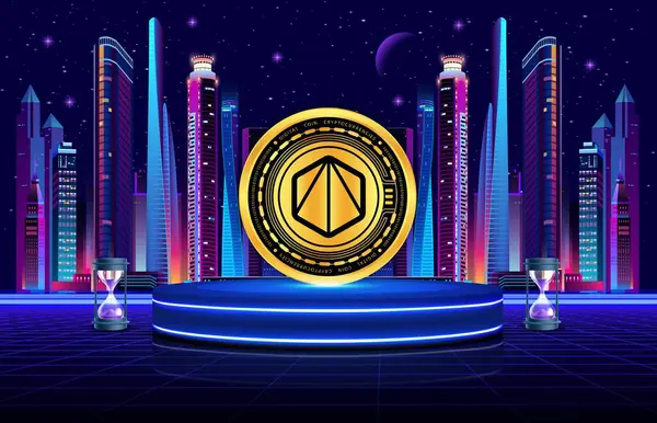 Dijital arkaplanda polihedra ağ-zkj şifreli para birimi logoları. 3d illüstrasyon.