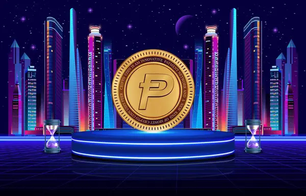 Dijital arka planda Potcoin-pot kripto para birimi resimleri. 3d illüstrasyon.