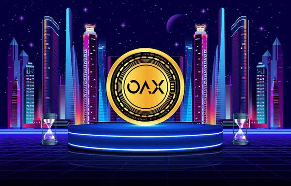 Dijital arkaplanda oax kripto para birimi resimleri. 3d illüstrasyon.