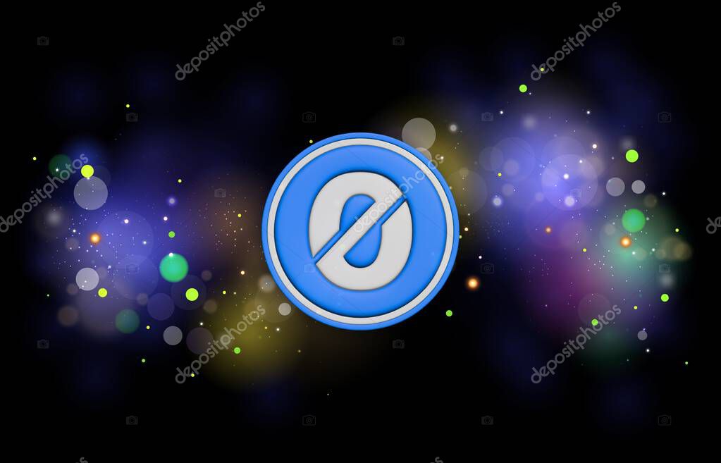 An image of the ogn coin virtual currency on a digital background. 3d illustrations.