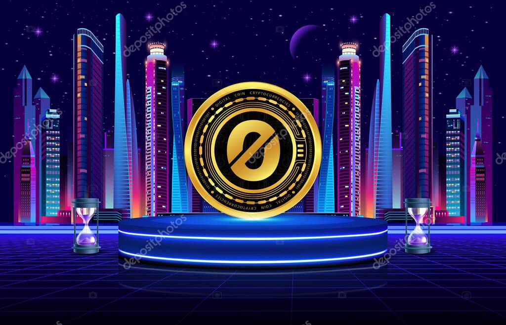 An image of the ogn coin virtual currency on a digital background. 3d illustrations.