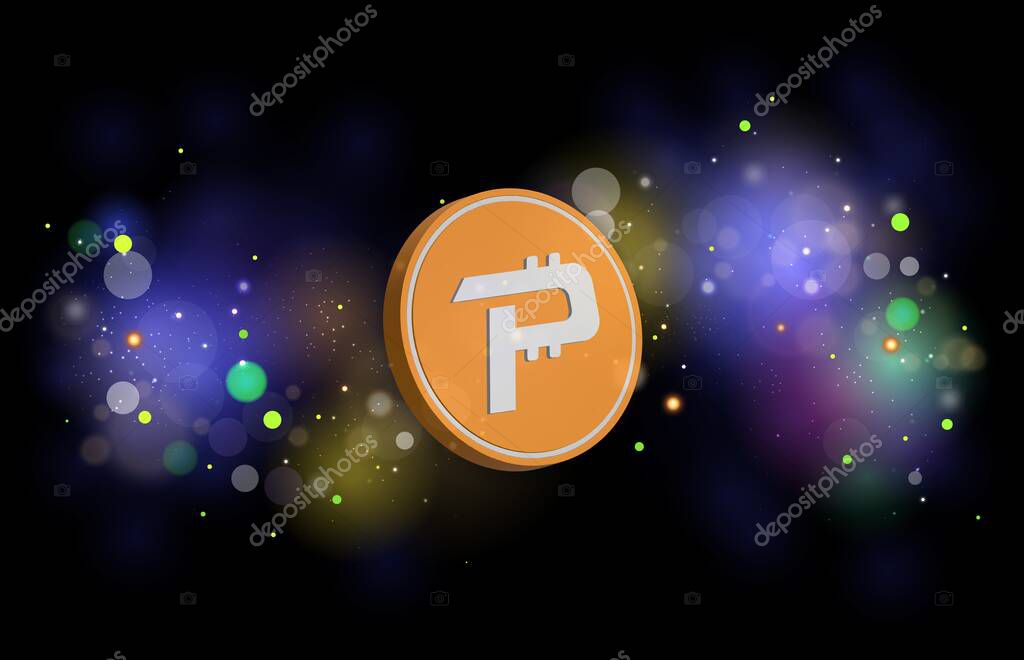 Images of cryptocurrency logos on digital background. pascal-pasc coin. 3d illustrations.
