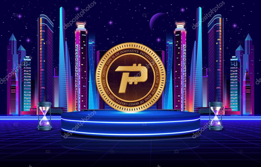 Images of cryptocurrency logos on digital background. pascal-pasc coin. 3d illustrations.