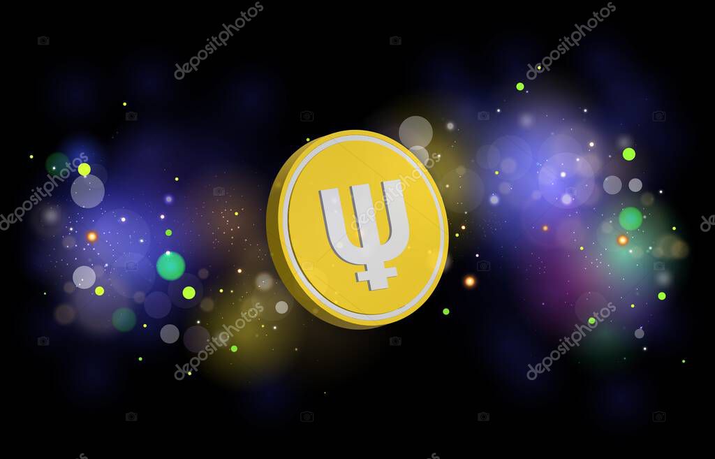 Primecoin-xpm crypto currency images on digital background. 3d illustrations.