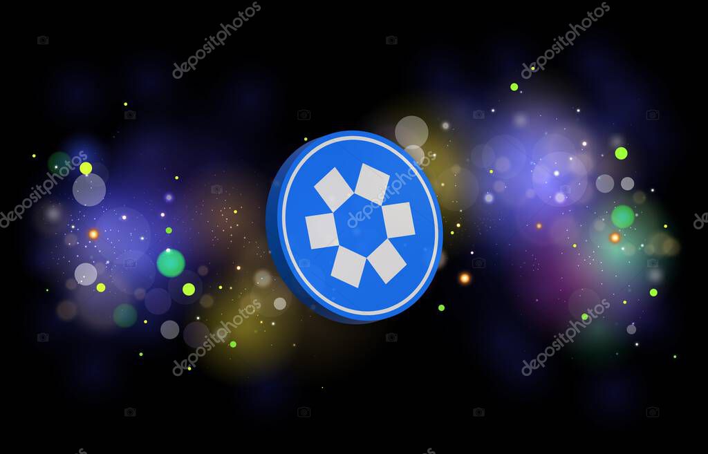 Omni network-omni cryptocurrency logos on digital background. 3d illustrations.