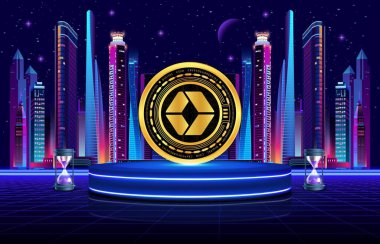 Dijital arkaplanda quarkchain-qkc para logosu resmi. 3d illüstrasyon.