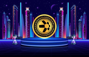 dijital arkaplanda quant-qnt sanal para birimi resmi. 3d illüstrasyon.