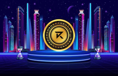 Dijital arkaplanda kırmızı paralı sanal para birimi resimleri. 3d illüstrasyon.