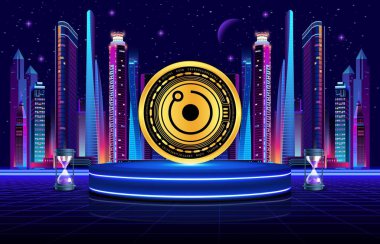 Dijital arkaplanda token-rndr kripto para birimi resimleri oluştur. 3d illüstrasyon.