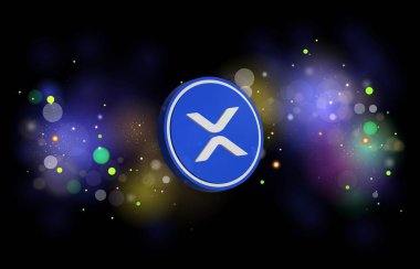 Dijital arkaplanda dalgalı-xrp sanal para birimi resimleri. 3d illüstrasyon.