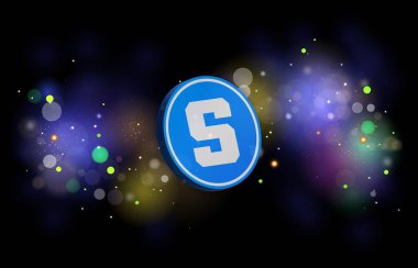 Soyut arka planda kum havuzu ve sanal para birimi logosu. 3d illüstrasyon.