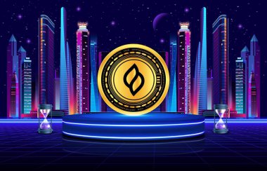 Seedify.fon- sanal para birimi görüntüleri dijital arkaplanda. 3d illüstrasyon