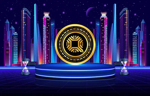 Dijital arkaplanda qtum şifreleme resimleri. 3d illüstrasyon.