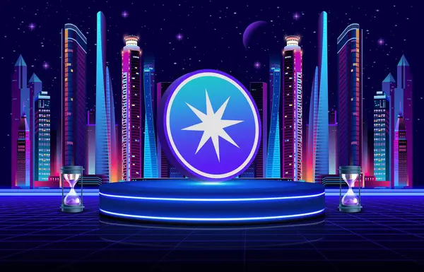 Dijital arkaplanda paralı sanal para birimi görüntüleri. 3d illüstrasyon.