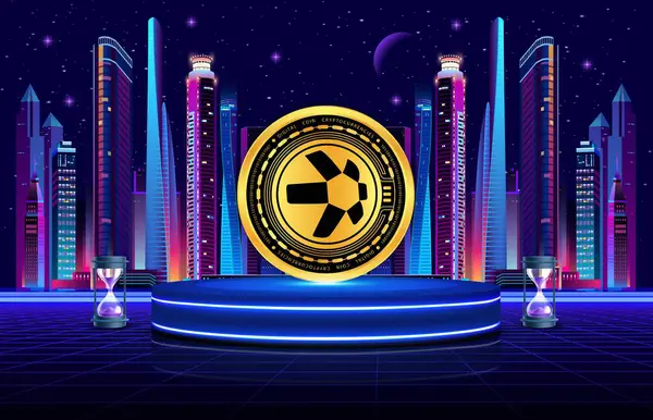 dijital arkaplanda quant-qnt sanal para birimi resmi. 3d illüstrasyon.