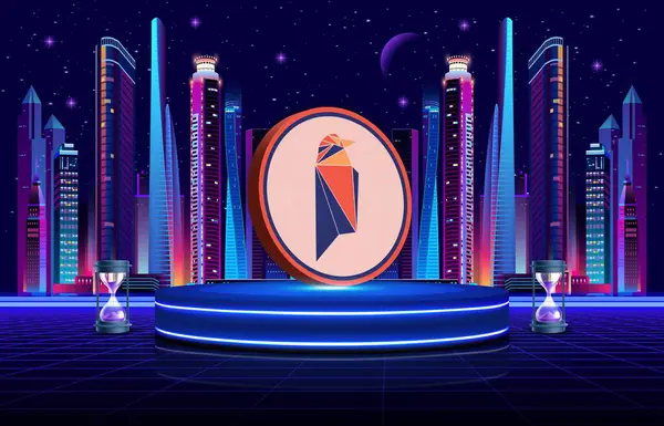 Ravencoin-Rvn dijital arkaplanda şifreli para birimi görüntüleri. 3d illüstrasyon.