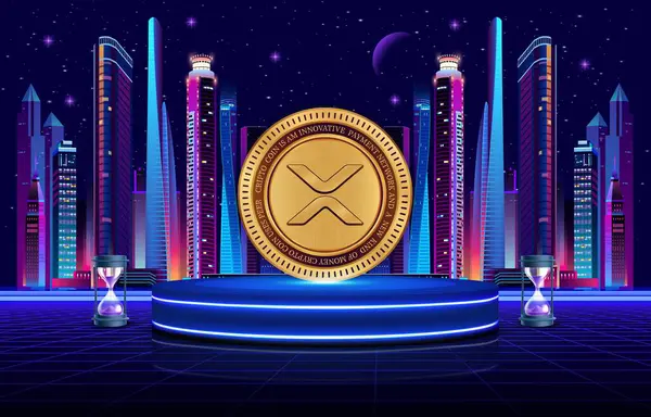 Dijital arkaplanda dalgalı-xrp sanal para birimi resimleri. 3d illüstrasyon.