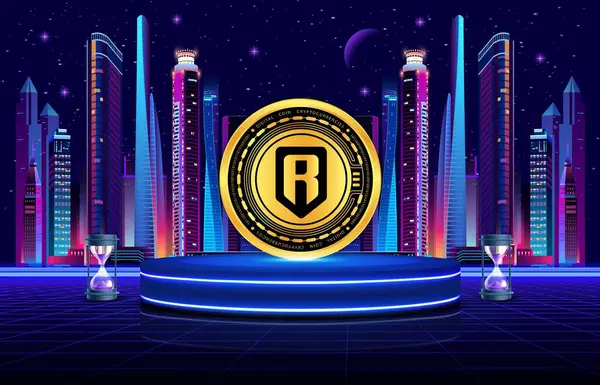 Dijital arkaplanda ronin-ron kripto para birimi görüntüleri. 3d illüstrasyon.