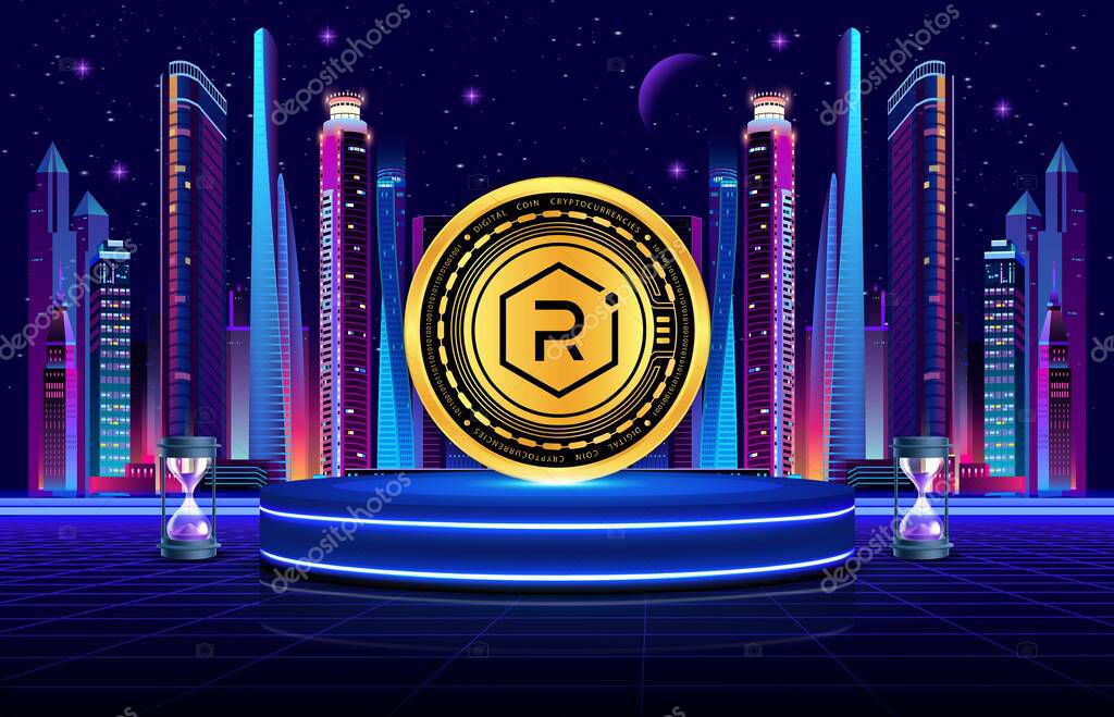Raydium-ray virtual currency image in the digital background. 3d illustrations.