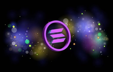 Dijital arkaplanda solana-sol sanal para birimi resmi. 3d illüstrasyon