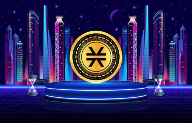 Dijital arkaplanda Stacks-stx şifreli para birimi resimleri. 3d illüstrasyon.