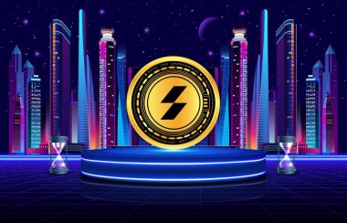 Soyut arkaplanda stp-stpt kripto para birimi çizimleri. 3d illüstrasyon.