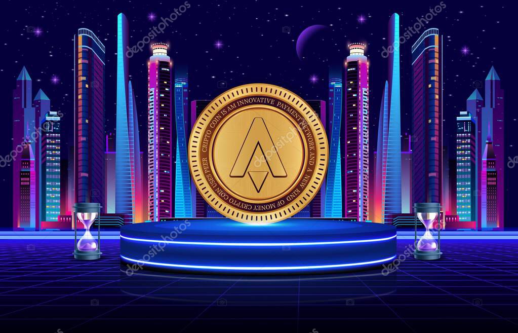Star atlas-atlas virtual currency images on digital background. 3d illustrations.