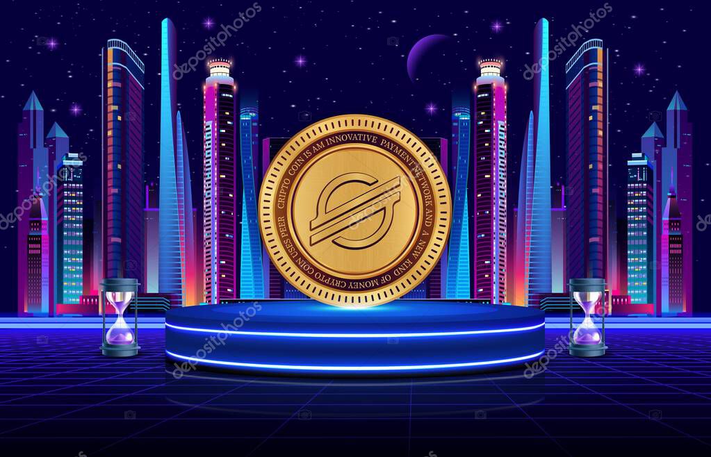 Stellar-xlm cryptocurrency images on digital background. 3d illustration.