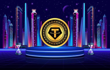 Dijital arkaplanda sanal para birimi resimleri var. 3d illüstrasyon.