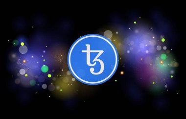Teos-xtz dijital arkaplanda sanal para birimi görüntüsü. 3d illüstrasyon.