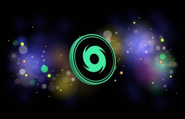 Dijital arkaplanda kripto para birimi logoları var. Kasırga, bozuk para. 3d illüstrasyon.