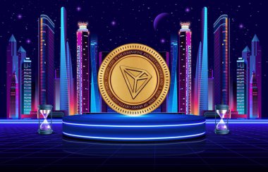 Dijital arkaplanda tron-trx kripto para birimi görüntüleri. 3d illüstrasyon.