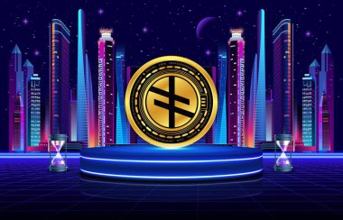 Dijital arkaplanda sanal para birimi görüntüleri var. 3d illüstrasyon.