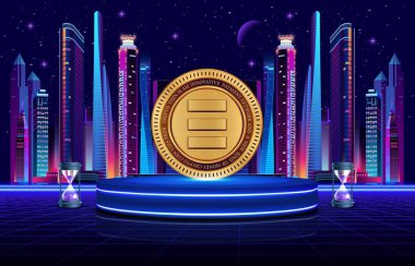 Dijital arkaplanda tek katmanlı kripto para birimi resimleri. 3d illüstrasyon.