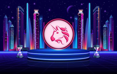 Uniswap-uni kripto para birimi görüntüleri. 3 boyutlu illüstrasyon. dijital paralar.