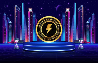 vethor token-vtho şifreli para birimi logoları dijital arkaplanda. 3d illüstrasyon.