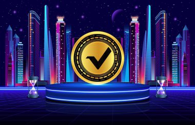 Dijital arkaplanda vertcoin-vtc şifreli para birimi logoları. 3d illüstrasyon.