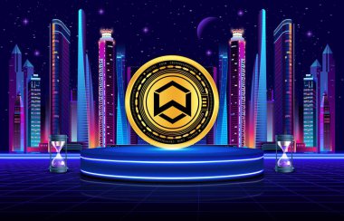 Dijital arka planda wanchain-wan şifreleme logoları. 3d illüstrasyon.