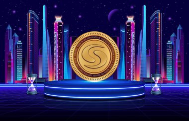 Sayısal arkaplandaki syscoin-sys şifreli para birimi resimleri. 3d illüstrasyon.
