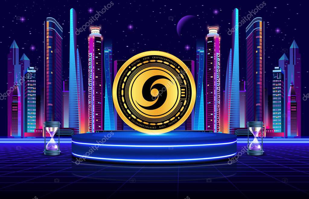 Teleport system token-tst cryptocurrency images on digital background. 3d illustrations.