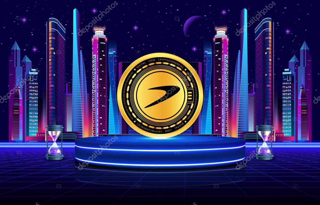 Tellor-trb cryptocurrency logos images on digital background. 3d illustrations.
