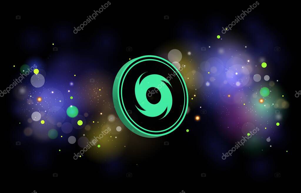 Images of cryptocurrency logos on digital background. tornado cash-torn coin. 3d illustrations.