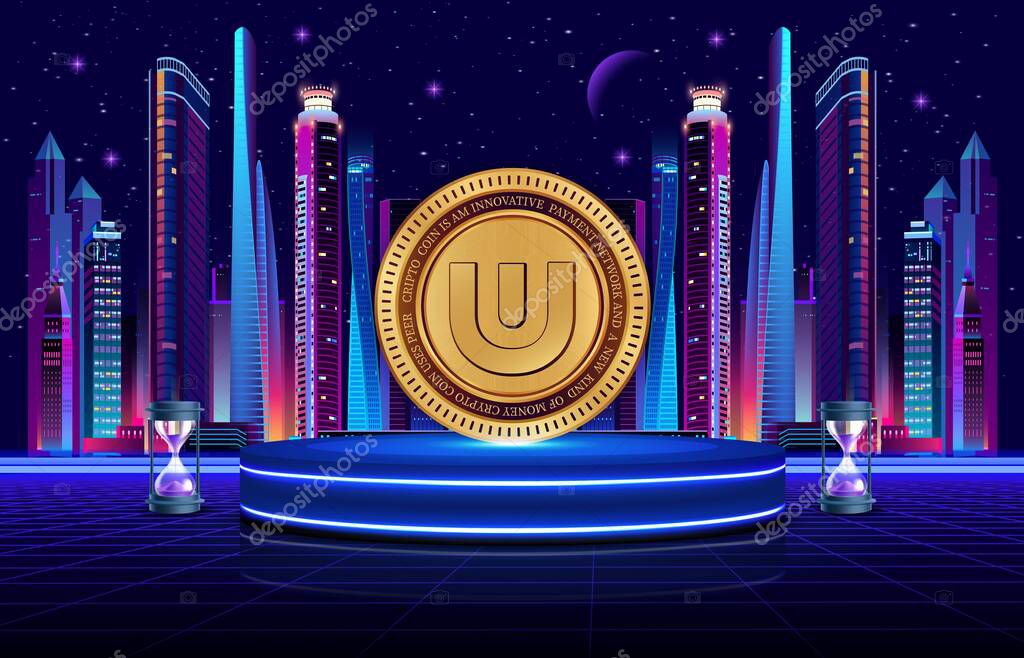 Ultra-uos virtual currency images on digital background. 3d illustrations.