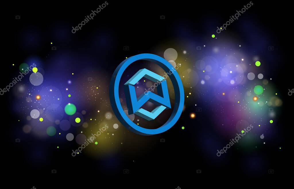 Wanchain-wan cryptocurrency logos on digital background. 3d illustrations.