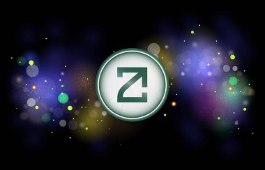 Soyut arkaplanda zetachain-zeta kripto para birimi logosu çizimleri. 3d illüstrasyon.